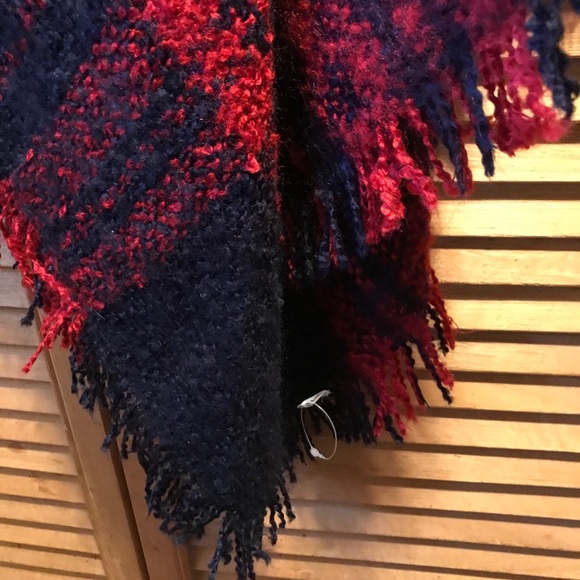 Navy Blue and Red Plaid Turtleneck Poncho - Picture 11 of 12